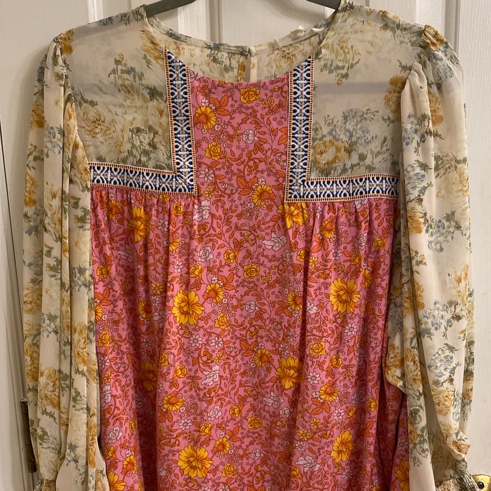 ENTRO BOHO COTTAGECORE FLORAL EMBROIDERED BLOUSE FAIRY WHIMSY FLOWY TOP SMALL - Picture 10 of 16